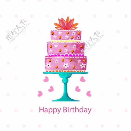 粉色水彩生日蛋糕插图