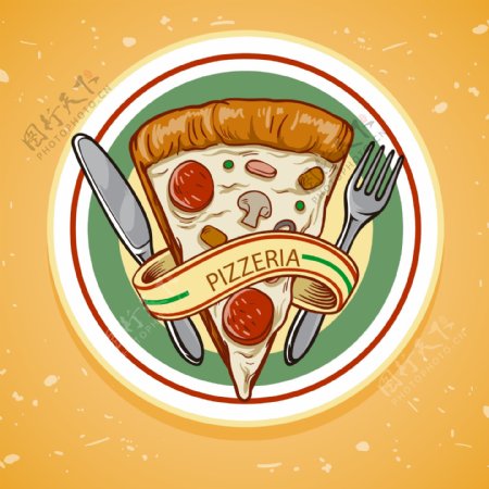 手绘美味披萨插图