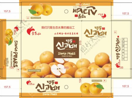 韩国梨包装盒矢量图水果包装盒