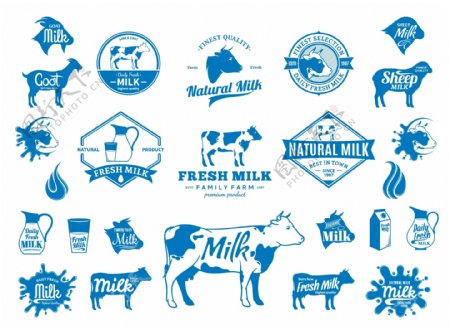 多款蓝色简洁牛奶标签标贴