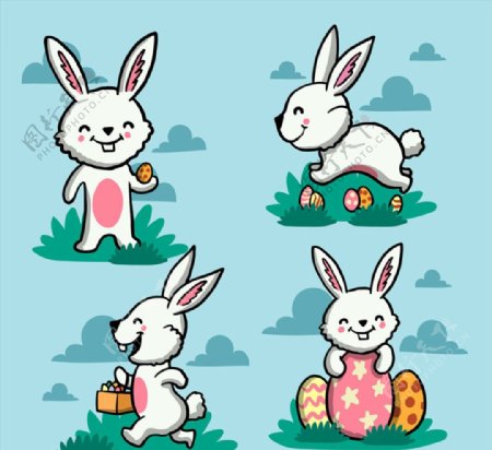 4款可爱的小白兔设计矢量素材