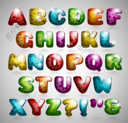 26个彩色质感字母设计