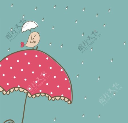 卡通雨伞小鸟素材