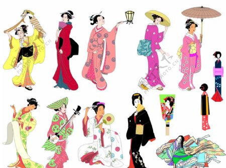 日本和服女人矢量素材