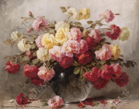 欧洲花卉花朵花瓶油画