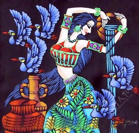 提水壶的女人壁画