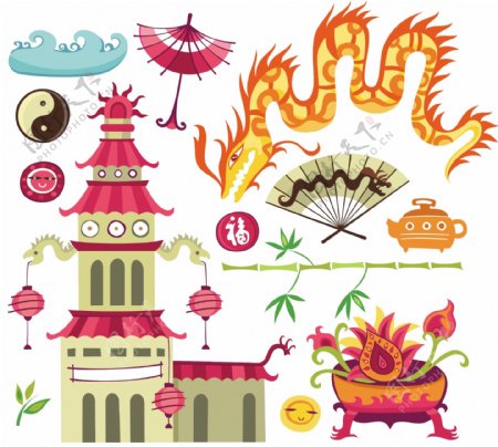中国旅游与文化设计矢量