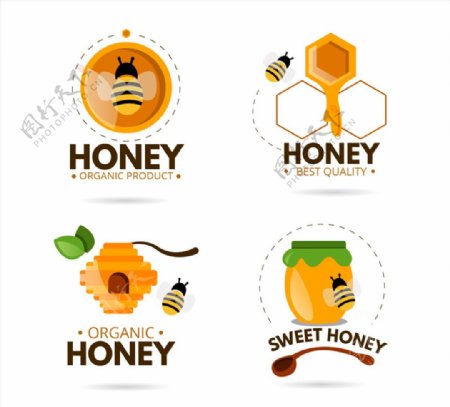 4款精美有机蜂蜜标志矢量图