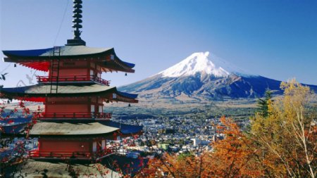 日本古典楼阁富士山世界名胜风景