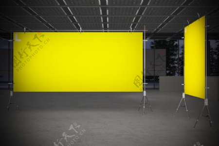 室内黄色背景海报样机