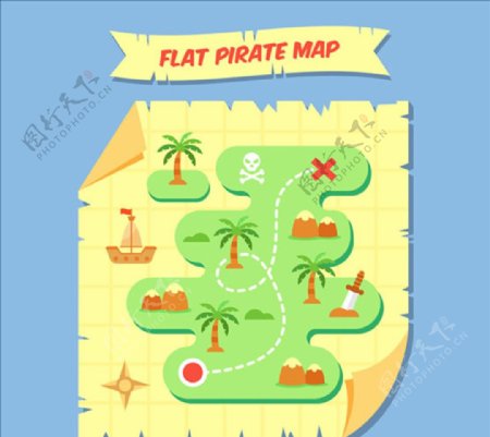 扁平化海盗藏宝地形图
