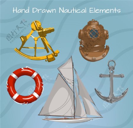 手工绘制的航海元素
