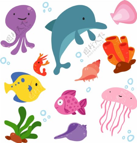 卡通海洋动物集合