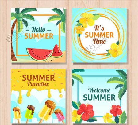 彩色的夏季元素卡片