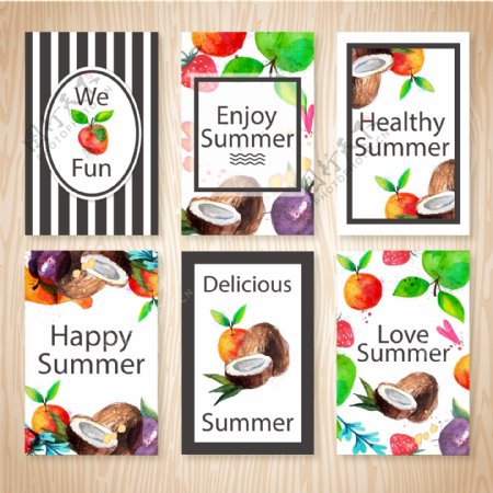 水彩可爱的夏季水果卡片