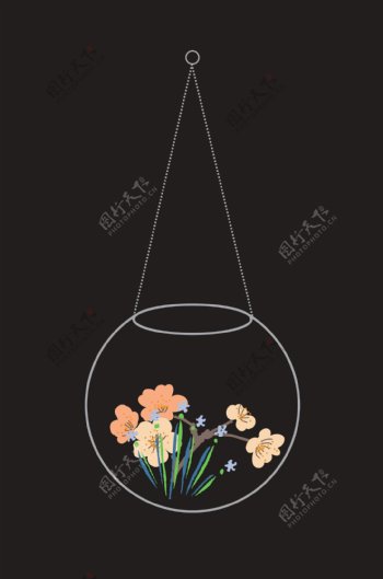 植物花卉鱼缸矢量图下载