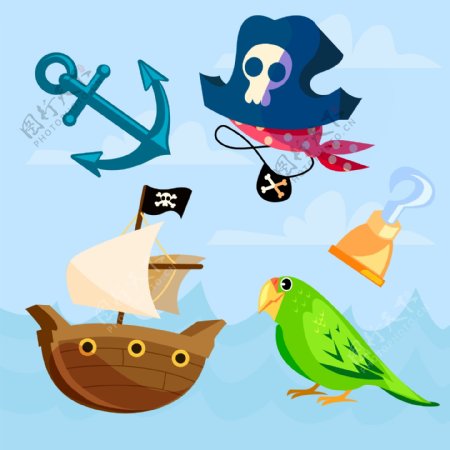 典型的海盗元素鹦鹉
