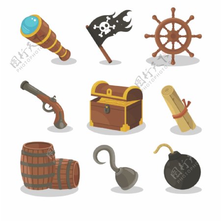 各种海盗元素和财宝箱