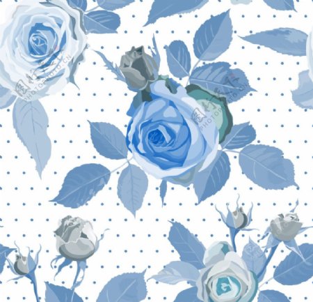 蓝色玫瑰花无缝背景矢量素材