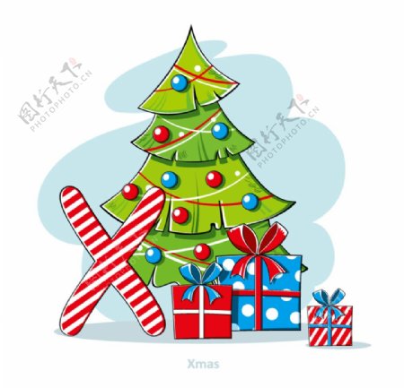 卡通圣诞树和礼盒