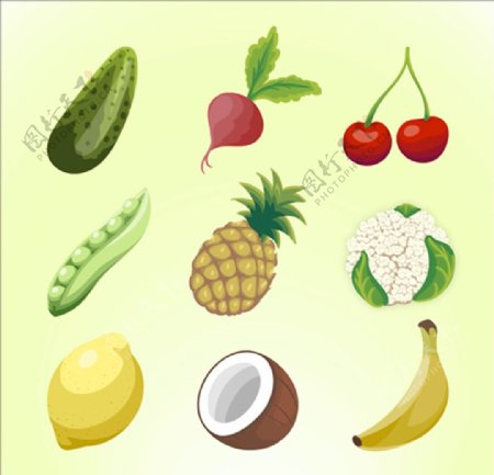 一组水果和蔬菜