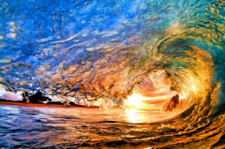 阳光下的海浪艺术壁画