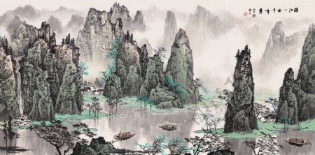 桂林山水黑白图山水画