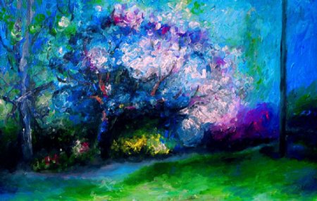 油画樱桃树