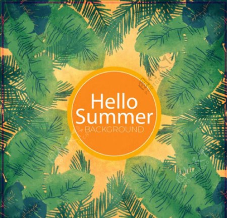 手绘水彩棕榈叶夏季海报