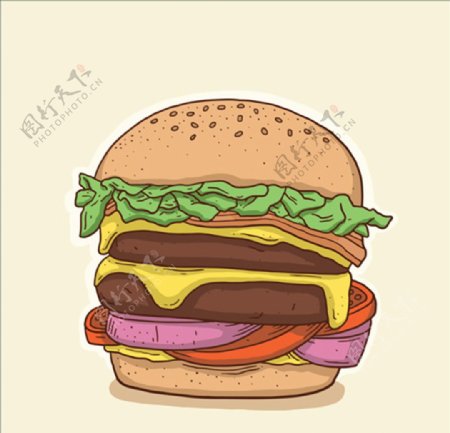 手绘汉堡彩色插图
