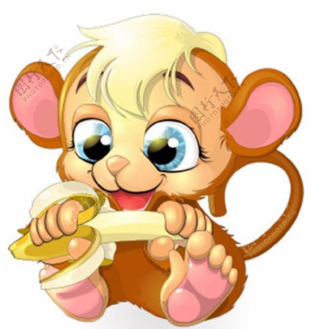 可爱卡通猴子吃香蕉