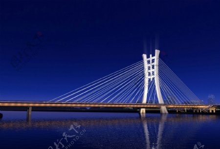 斜拉桥夜景效果图