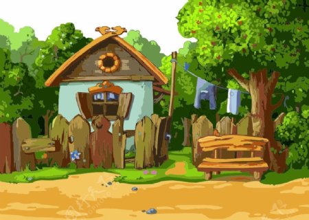 卡通森林小木屋