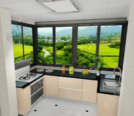 厨房橱柜3D效果图整体