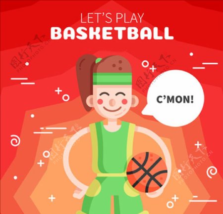 卡通打篮球的女生海报