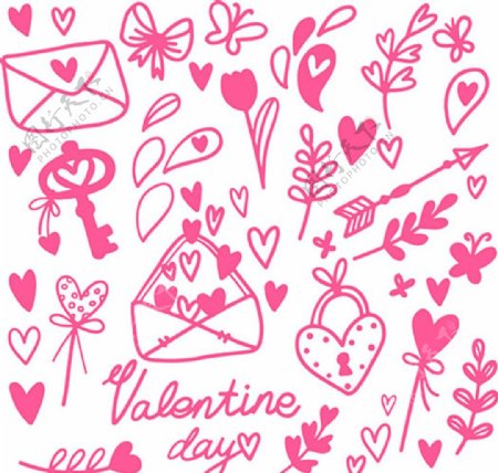 粉色手绘情人节设计元素