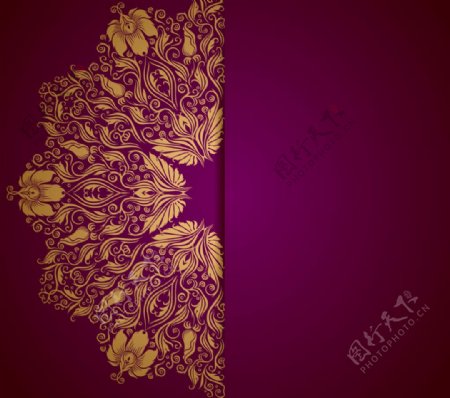 紫色背景上的金色花纹边框