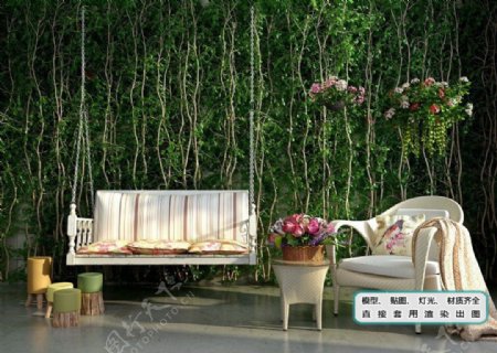 植物墙绿化生态浪漫秋千椅