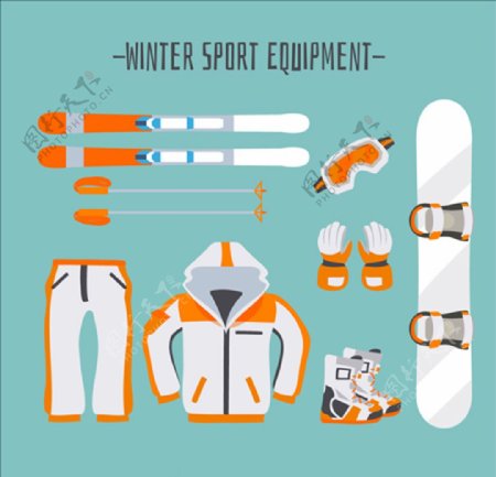 卡通滑雪用品配件元素