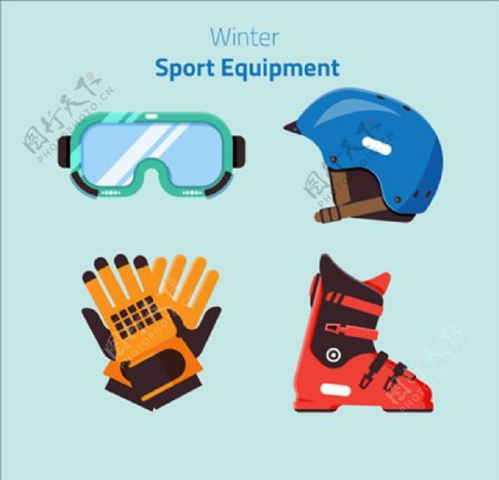 卡通滑雪运动用品配件元素
