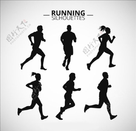 男女跑步运动剪影轮廓
