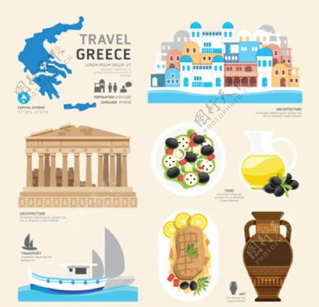 各色各样的国家风景元素希腊