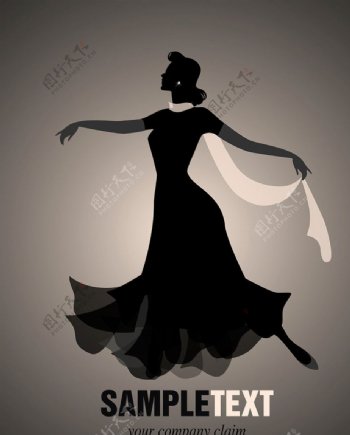 穿着黑色长裙跳舞的女性矢量