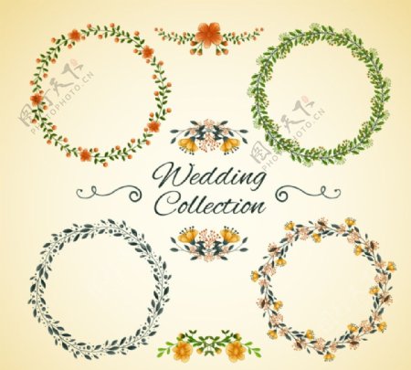 婚礼花环与装饰花矢量素材