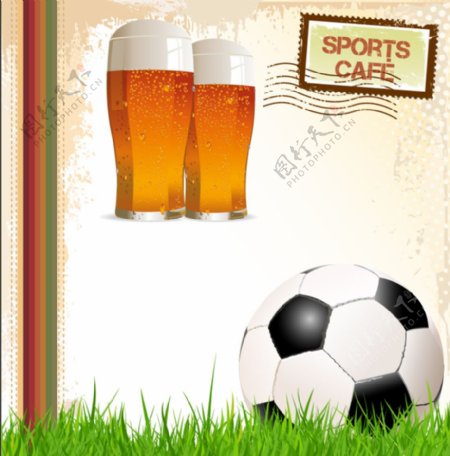 创意啤酒与足球海报矢量素材