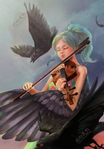 拉提琴的少女