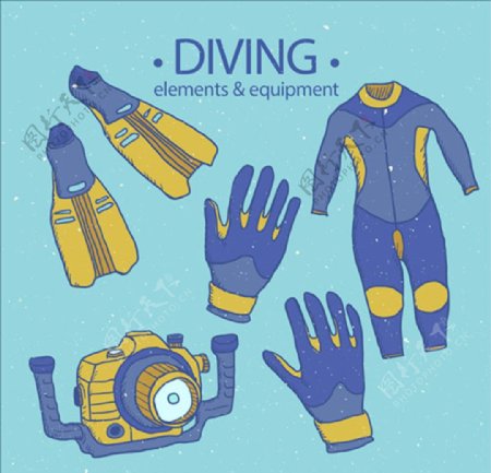 复古卡通潜水配件设计元素