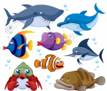 可爱卡通海洋动物矢量素材