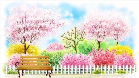 手绘公园樱花
