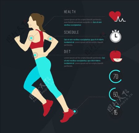 扁平女子跑步运动信息图
